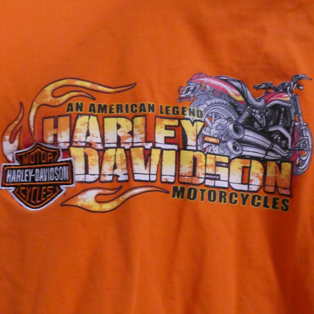 HARLEY-DAVIDSON MOTORCYCLES | large 16/18 | Orange Graphic Motorcycle Shirt